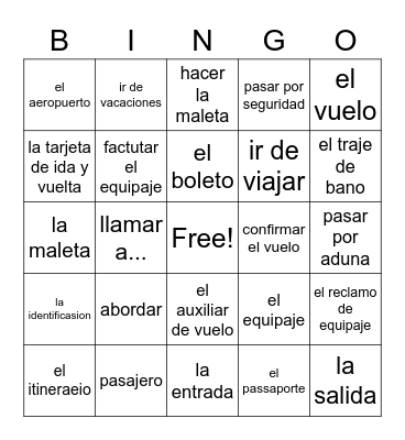 Spanish Bingo - Vacaciones Bingo Card