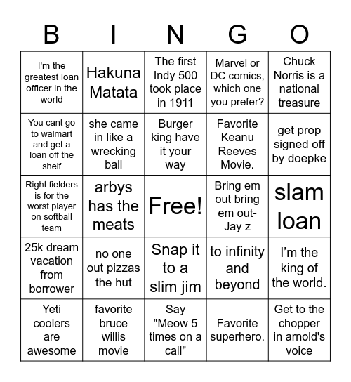 Untitled Bingo Card