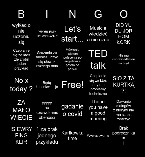 INGLISZ IS FAN Bingo Card