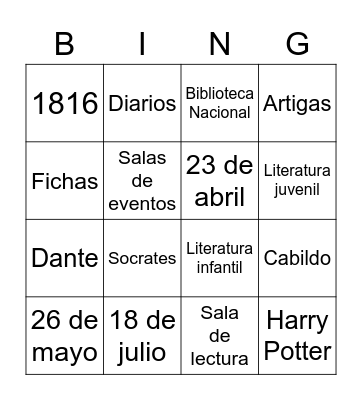 Día del Libro Bingo Card