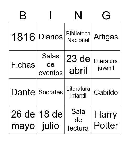 Día del Libro Bingo Card