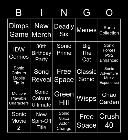 #Sonic30th Bingo Card