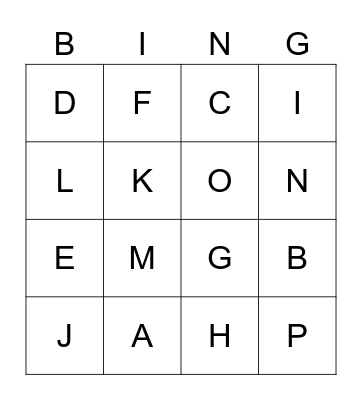 English Names Bingo Card