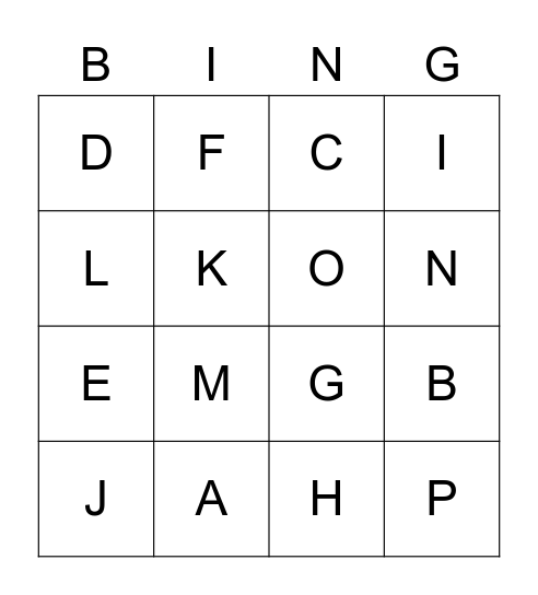 English Names Bingo Card