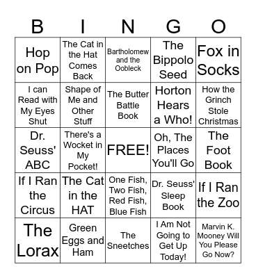 Dr. Seuss Bingo Card