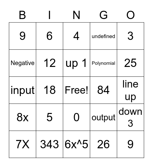 Math Master Bingo Card