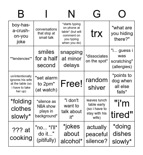 in a room with father Bingo Card