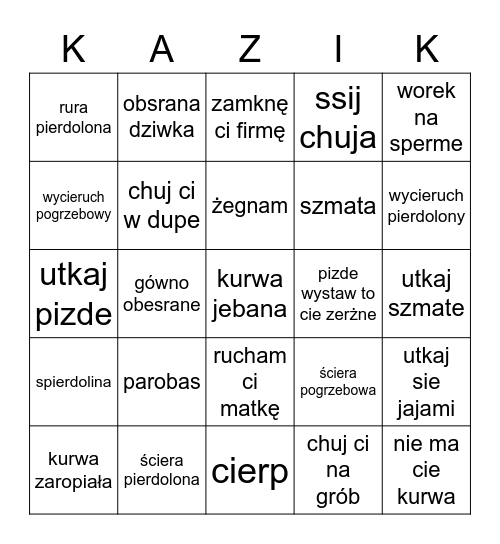 SŁOWNIK KAZIKA Bingo Card