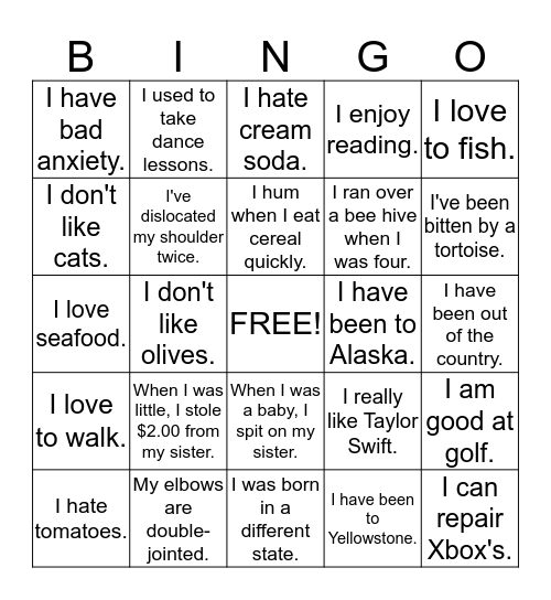 Period 3- Ice Breaker Human Bingo Card