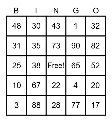MEMORIAL DAY Bingo Card