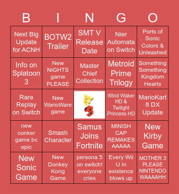 Nintendo E3 Predictions Bingo Card