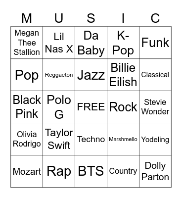 Music Genres Bingo Card