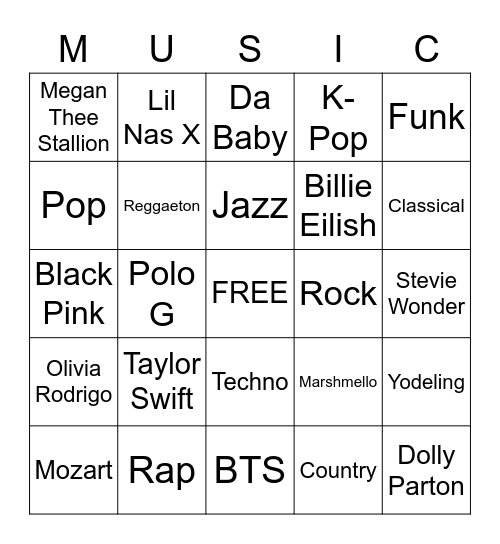 Music Genres Bingo Card