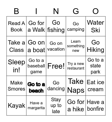 This Summer I Will ... Bingo Card