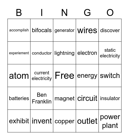 Electricity Bingo Card