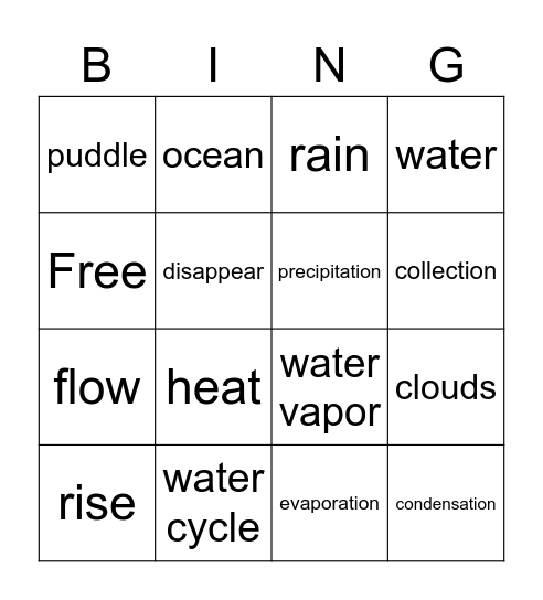 Water Cycle Bingo Card