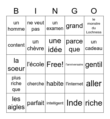 French 8 Story 4 Bingo Card