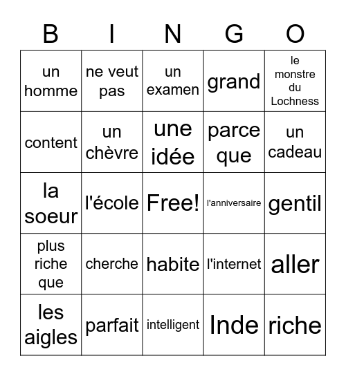 French 8 Story 4 Bingo Card