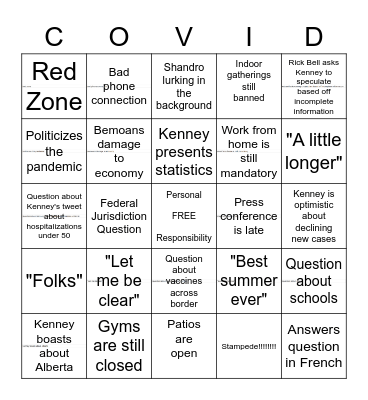 Kenney Presser Bingo Card