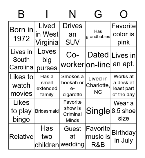 Valerie's Bridal Shower  Bingo Card