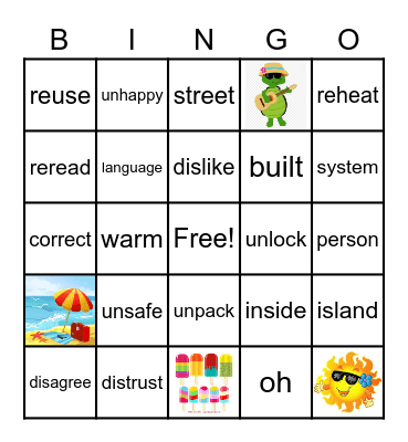 U10W2 Prefixes Bingo Card