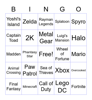 Mrs. T's Favorite Games Bingo Card