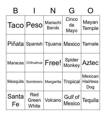 Fiesta BINGO Card