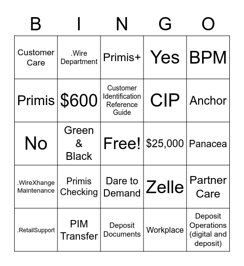 Primis Bingo Card