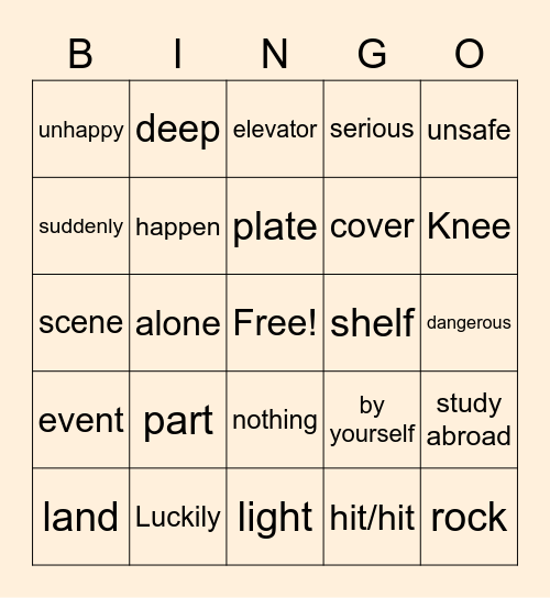 U5 Voc Bingo Card