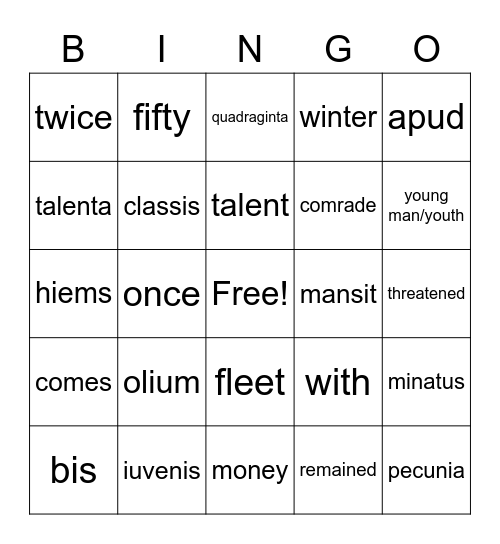 Caesar et Pirates Bingo Card