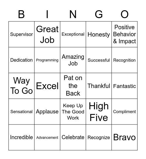 Employee Appreciation Bingo Card