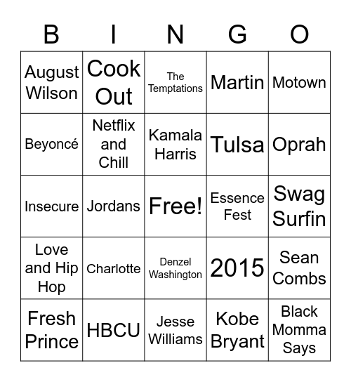 For Da Culture’ BINGO Card