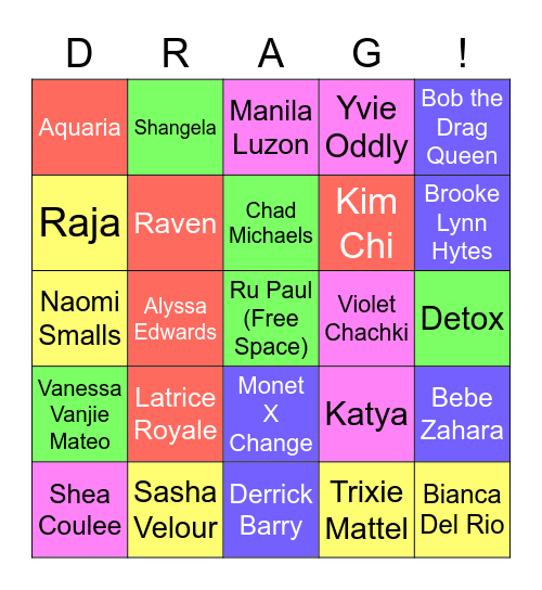 Ru Paul's Drag Bingo Card