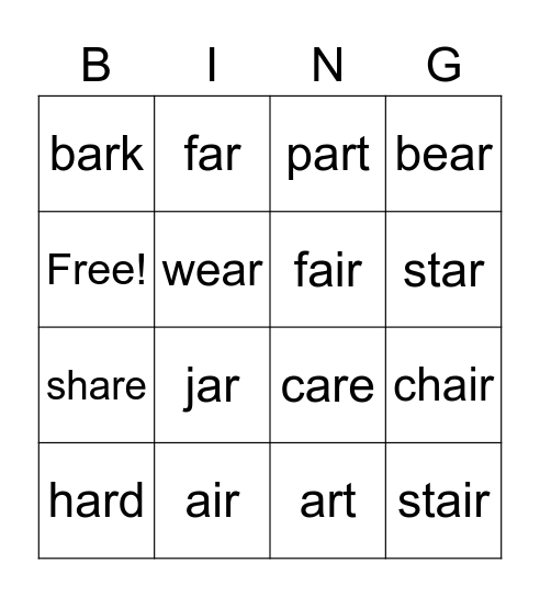 Bossy R Bingo Card