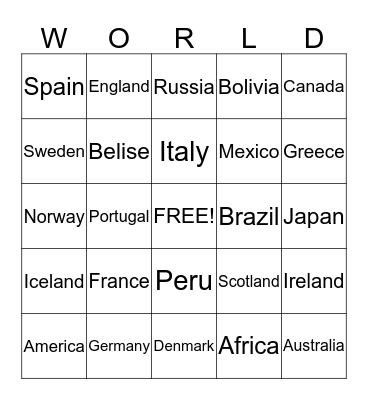 world bingo Card