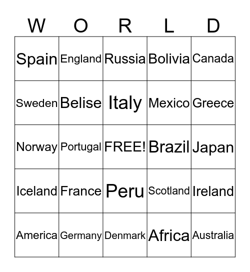 world bingo Card