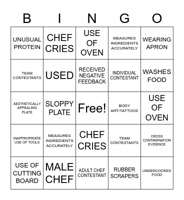 Cooking Competition Show BINGO Card