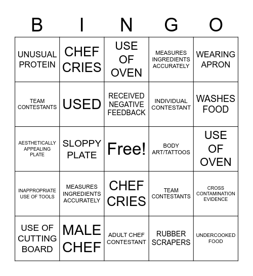 Cooking Competition Show BINGO Card