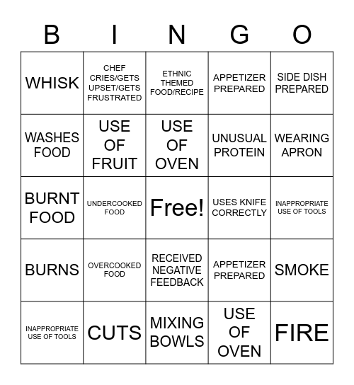 Cooking Competition Show BINGO Card