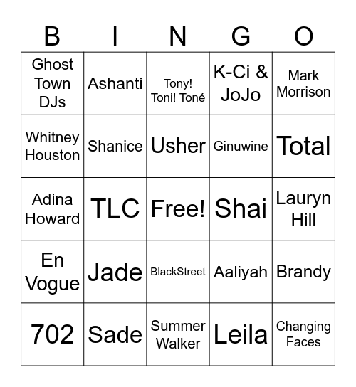 Tiff’s R & B Bingo Card