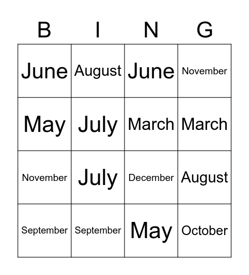 Month Bingo Card