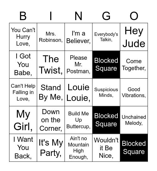 60's Music Bingo Card