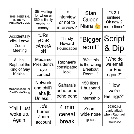 T. Howard Day 3 Bingo Card