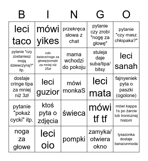 stream zuzelli Bingo Card