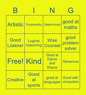 Talents Bingo Card