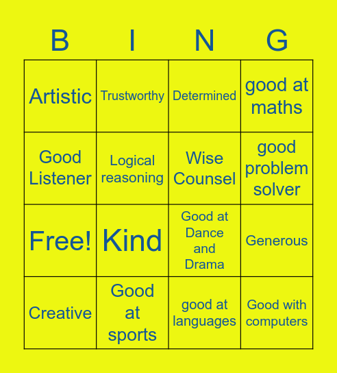 Talents Bingo Card