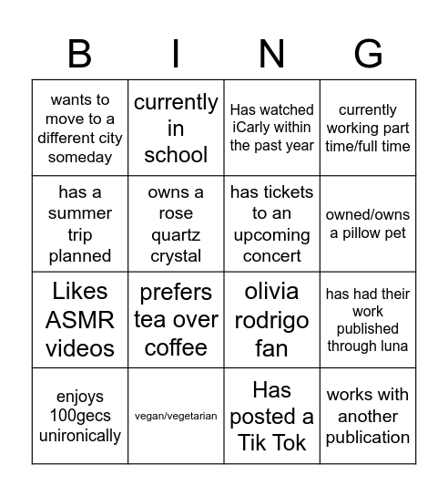 Luna Bingo Card