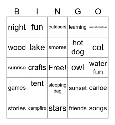 2nd-5th Camp Bingo Card