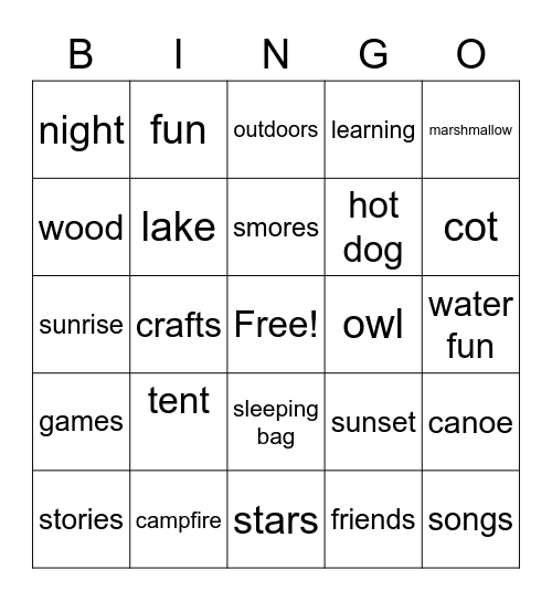 2nd-5th Camp Bingo Card