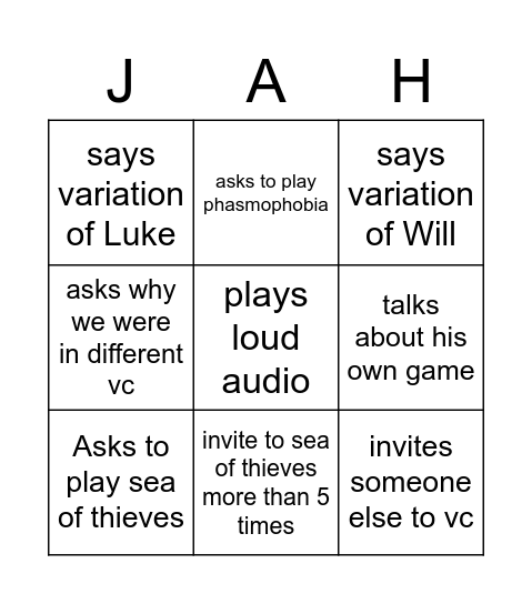 Jah Bingo Card
